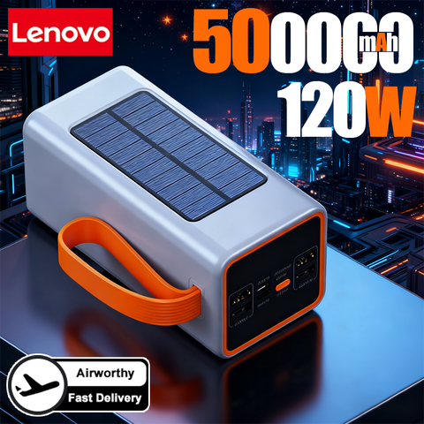 Lenovo 200000mAh verdickte Solar-Powerbank integrierte Kabel externer Akku LED-Licht für iPhone