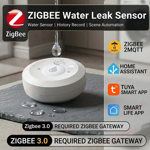 Zigbee Wassersensor Leck Überschwemmungsmelder App Home Assistant Z2M Tuya Smart Home
