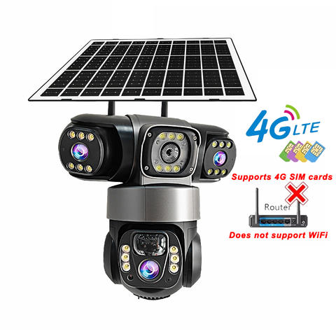 V380 Pro Smart 4G Solar Outdoor Kamera 3 Objektive PTZ Humanoid-Erkennung Auto-Tracking Zwei-Wege-Audio Nachtsicht Smart