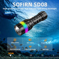 Sofirn SD08 Tauchtaschenlampe 3200 Lumen SST70 LED 21700 USB-C 360° Power-Anzeige RGB Unterwasser