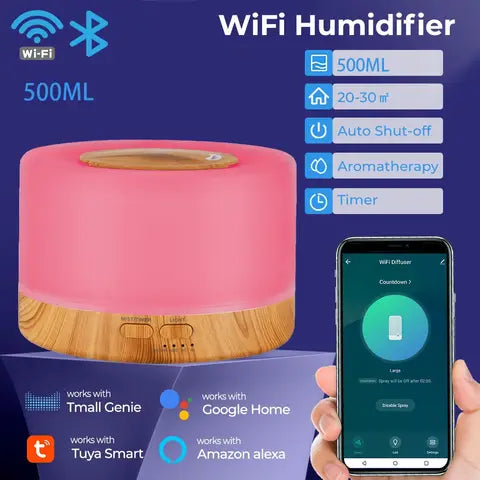 Tuya Smart Luftbefeuchter Farbiges LED WiFi Aroma Diffusor Timer Kabellos Alexa Google Home Smart
