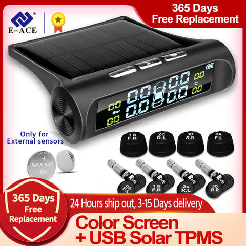 E-ACE Solar TPMS Auto Reifendruck Alarm Monitor Temperatur Warnung Sicherheitssystem