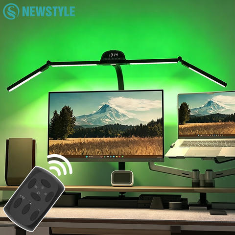 LED Vollspektrum Schreibtischlampe 120cm 4-Kopf Schwanenhals RGB Dimmbar Augenschonend Büro