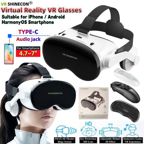 G18E VR Brille riesiger Bildschirm 3D HD Stereo VR Headset Helm 4.7-7 Zoll Telefon Spiel Joystick