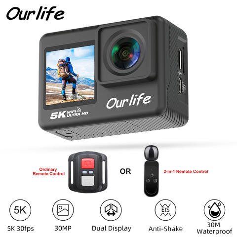 Ourlife 5K30FPS Actionkamera 2.0 Touch-LCD 170° DVR 30M wasserdicht Fernbedienung 5X Zoom Helm WiFi 4K60FPS