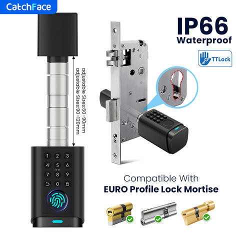 IP66 Wasserdicht Catchface Smart Lock TUYA APP Fingerabdruck Passwort RFID-Karte Zylinder Smart Türschloss