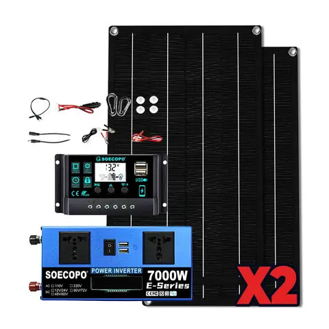 SOECOPO 7000W Solar Kit Off-Grid Solarsystem Komplett USB 5V 100A Controller 2x Solarpanels 12V 220V Wechselrichter