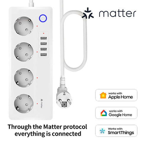 BORUIDAPLS Matter Smart Steckdosenleiste EU Apple HomeKit Siri SmartThings Google 220V 16A Smart Home