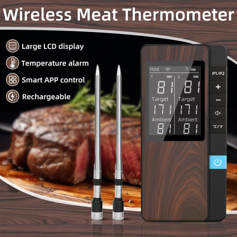Kabelloses Fleischthermometer Bluetooth Wiederaufladbar LCD Display App BBQ Ofen Rotisserie Grill Smart