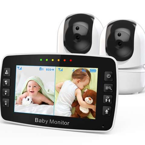 Smart Video Babyphone 4.3 Zoll 2 Kameras Wireless PTZ Nachtsicht Temperatur Überwachung Smart