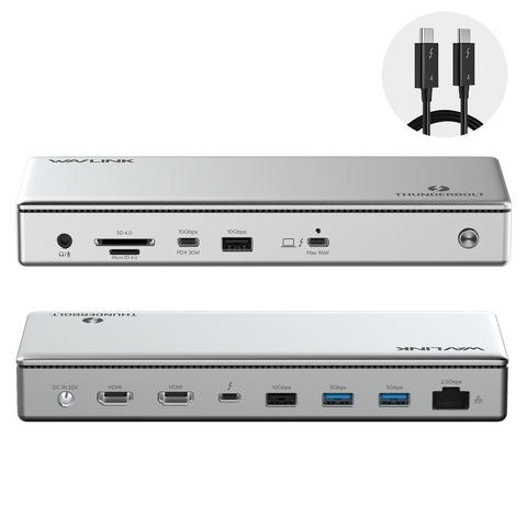 WAVLINK Thunderbolt 4 Dockingstation 8K Triple 4K 13-in-1 96W 40Gbps 2.5G RJ45 USB-C Hub Laptop MacBook Smart