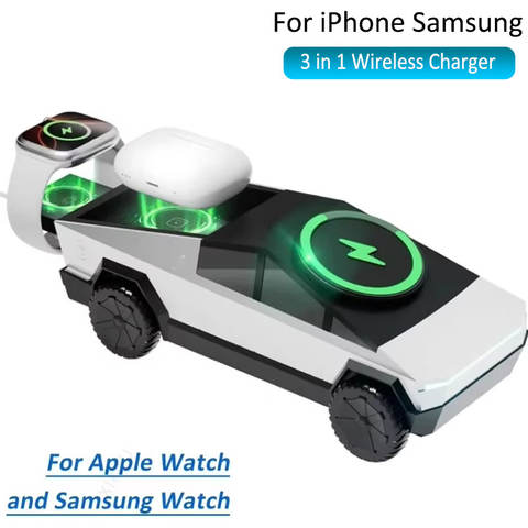 Cybertruck Design 3-in-1 Magnetisches Ladeständer iPhone Samsung Apple Watch AirPods Desktop Smart