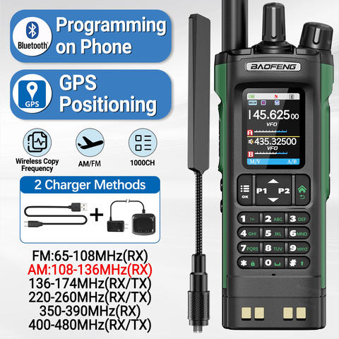 BAOFENG UV-32 GPS Walkie Talkie 10W Multi Band Bluetooth Programmierung NOAA Ham Two Way Radio