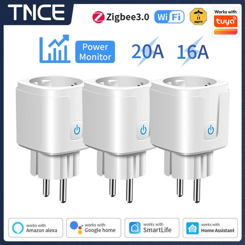 TNCE TUYA EU WiFi ZigBee 3.0 Smart Socket 16A 20A Power Monitor Timing Alexa Google