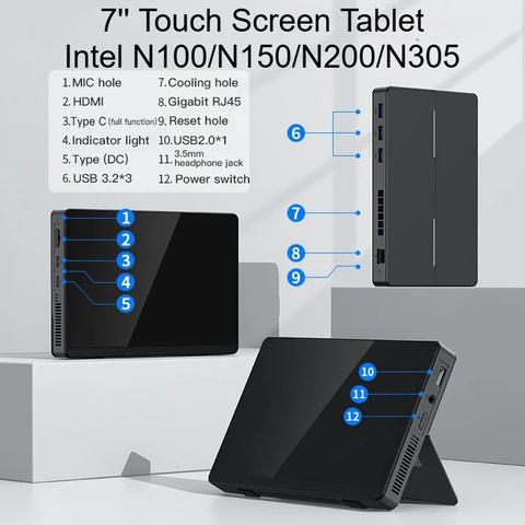 SZBOX 7 Zoll Touchscreen Mini-PC Intel N100 Windows 11 Pro DDR5 SSD WiFi6 BT5.2 Tablet Desktop Pocket PC