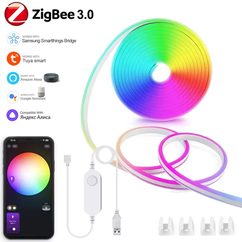 USB Zigbee 3.0 Tuya RGB Neon LED Streifen Wasserdicht Dimmbar Küche TV Nachtlicht Alexa