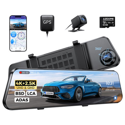 AZDOME PG17 Max Smart 4K Rückspiegel Dashcam 12 Zoll Touchscreen ADAS BSD LCA 24H Parküberwachung Loop Smart