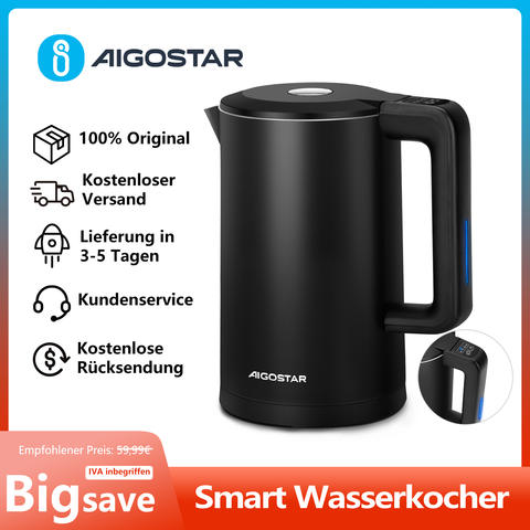 Aigostar Smart Wasserkocher WiFi 40-100°C Temperatur Alexa 1.7L Edelstahl Warmhaltefunktion