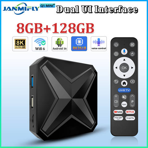 Smart-TV-Box Q1MINI+ Android 16 RK3518 Google Assistant HD 8K Video Media Player Set-Top-Box