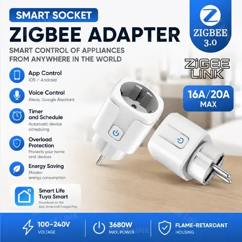 EU Zigbee3.0 WLAN Smart-Steckdose mit Stromüberwachung App-Sprachfernbedienung Tuya Smart Life