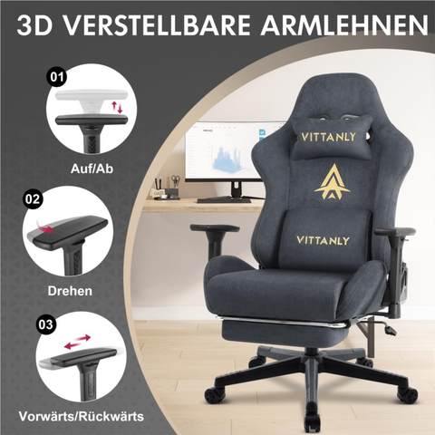 Kitinjoy Gaming Stuhl Wildleder Hohe Rückenlehne Ergonomisch Fußstütze Bürostuhl Erwachsene Smart