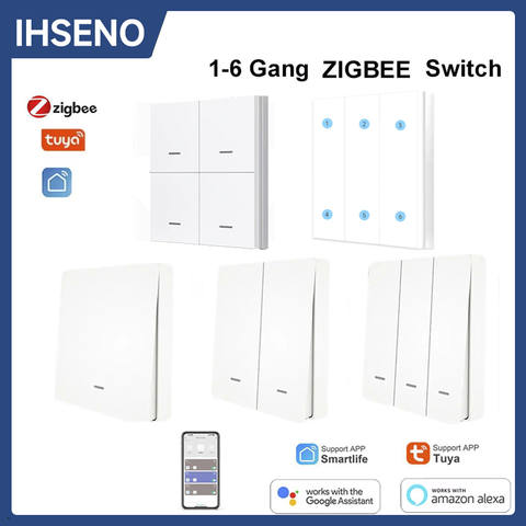 Tuya ZigBee Drahtlos Szene Schalter 1 2 3 4 6 Gang Push Button Smart Life Alexa Google