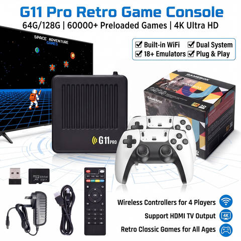 G11 Pro 4K HD Spielekonsole 60000+ Retro-Spiele Dual-System Handheld Gaming Player