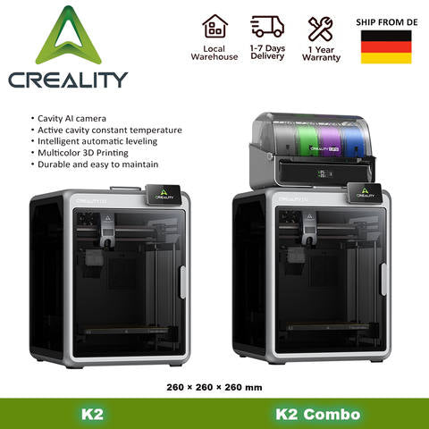 Creality K2 Combo 3D-Drucker Auto-Nivellierung Mehrfarbendruck 16 Farben CFS 600mm/s KI-Kamera