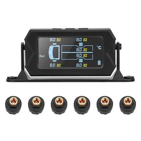Smart Solar TPMS Auto RV LKW LCD 6 Externe Sensoren Drahtlos 180° Halterung Wasserdicht Reifendruckkontrolle Smart