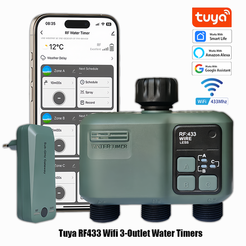 Smart 3-Zonen Bewässerungscomputer Tuya WiFi Solarbetrieben Wasserventil RF433 Smart Life App Automatisch Smart