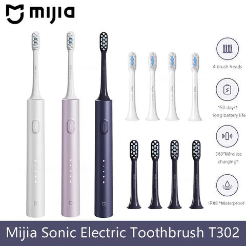 Mijia T302 Elektrische Zahnbürste 360° Kabelloses Laden IPX8 4 Modi 4 Bürstenköpfe Smart Sonic Zahnreinigung