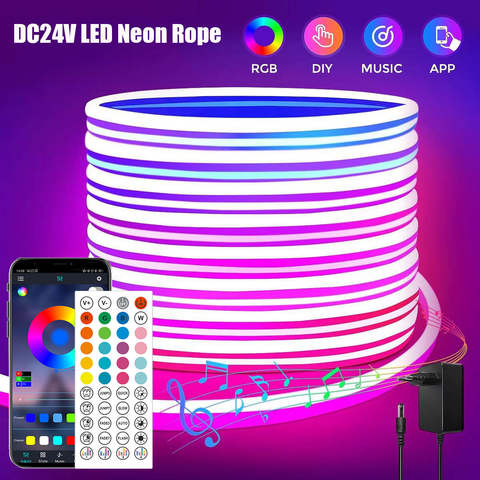 24V Neon LED Lichtschlauch Silikon RGB 5M bis 30M App Steuerung Musik Sync Neon Seilstreifen