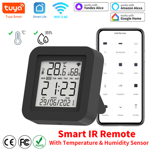 Tuya Smart IR-Fernbedienung Klimaanlage TV AC Alexa Google Home Temperatur-Feuchtigkeitssensor
