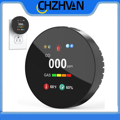 CHZHVAN 4-in-1 Erdgas CO Alarm Kohlenmonoxid Gasdetektor 85dB Sirene Temperatur Luftfeuchtigkeit