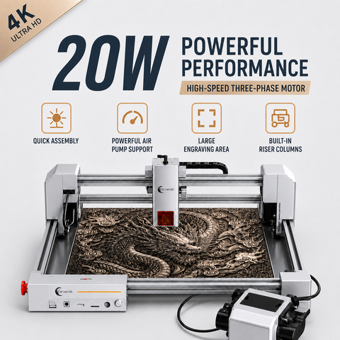 Carverall JL9 Smart Laser Graviermaschine 20W 300x300mm Doppelmotor 0.01mm Präzision Luftunterstützung WiFi APP Smart