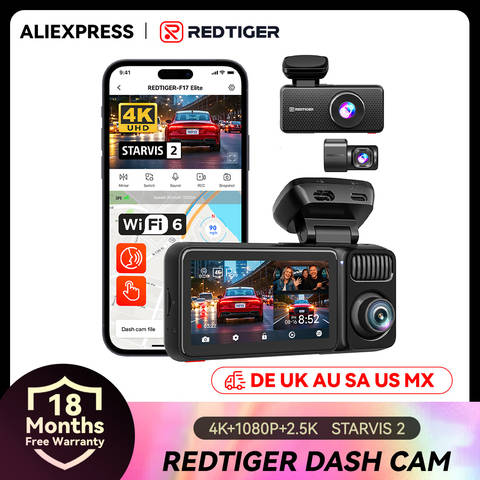 REDTIGER F17 Elite Smart 4K Dashcam 3-Kanal 5.8GHz WiFi GPS Touchscreen HDR Nachtsicht Sprachsteuerung Smart
