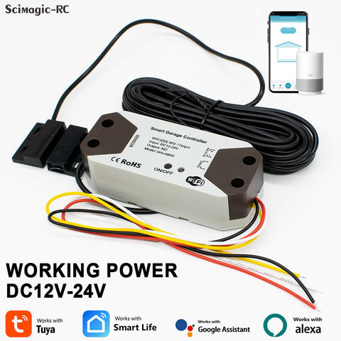 Tuya WiFi Garagentoröffner 12V 24V DC mit Türsensor Echtzeit-Türstatus Fernzugriff Alexa Google Home Smart