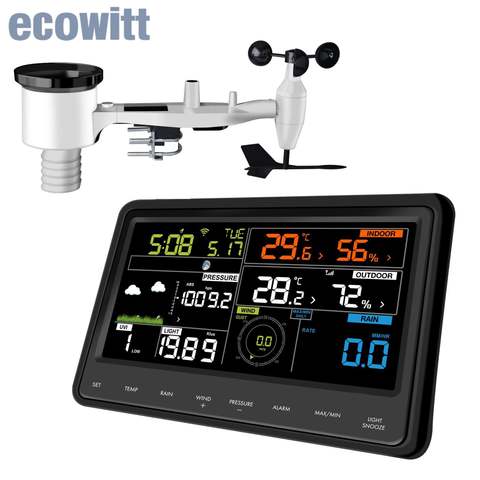 Ecowitt WS2910 WiFi Wetterstation 7-in-1 Solar Außensensor Farbdisplay WetterCloud Smart