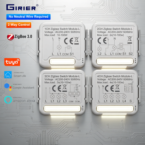 GIRIER Tuya ZigBee 3.0 Smart Switch Modul Ohne Neutralleiter DIY Lichtschalter Alexa Google
