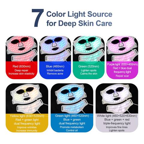 Silikon LED Maske Gesicht Hals 7 Farben Photon Rot Infrarot Therapie Haut Reparatur Kabellos
