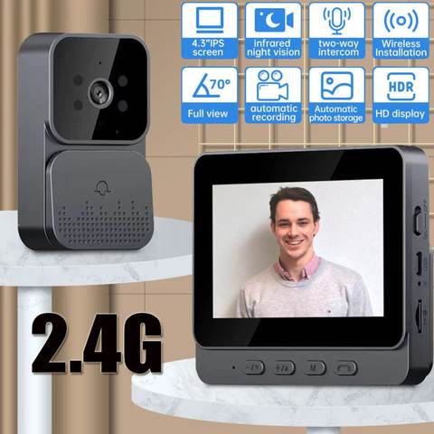 Video Türsprechanlage 1080P Kabellos 4.3 Zoll IPS Display Familien Gegensprechanlage Nachtsicht Smart Home