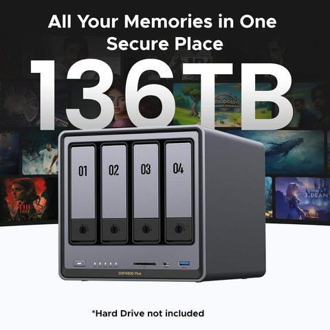 NASync DXP4800 Plus 4-Bay NAS Intel Gold 16GB DDR5 10GbE 2.5GbE Dual M.2 NVMe 4K Multimedia Smart