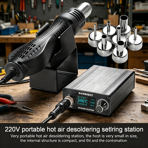 Tragbare Heißluft Lötstation 700W Digital OLED Heißluftpistole 7 Düsen PCB Löten Entlöten
