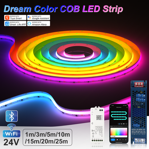 1-25M RGB Adressierbar COB LED Streifen 24V WS2811 Pixel Tuya WiFi RGBIC TV Zimmer Dekoration