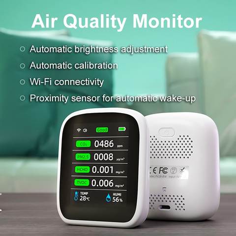 WiFi 8-in-1 Smart Luftqualitätsmonitor NDIR Laser CO2 PM2.5 HCHO TVOC App Raumdetektor