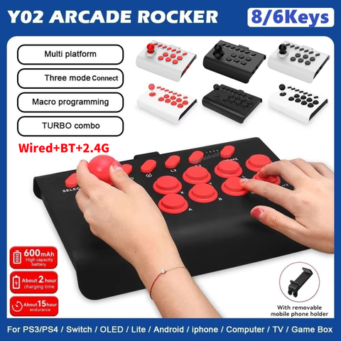 Y02 Arcade Joystick PS4 PS3 Xbox Switch iOS Android Street Fighter Makro Turbo Controller Smart Gaming