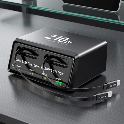 Dualstretch 6-in-1 Ladestation Einziehbare Kabel 210W Power Hub Multi-Gerät Schnellladen