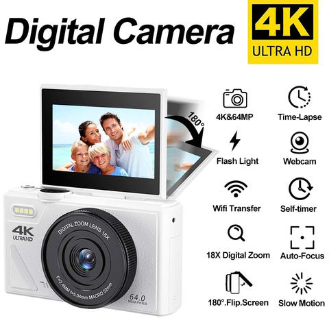 64MP Digitalkamera 3.0 Flip Screen WIFI 18x Zoom 4K Vintage Vlog YouTube Webcam