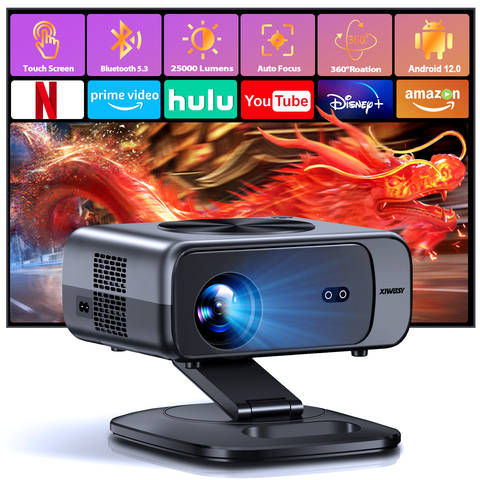 XIWBSY 4K 800ANSI Autofokus WiFi6 Mini-Projektor 360° Android 12 Heimkino Outdoor