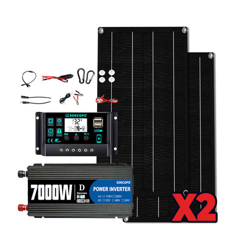 SOECOPO 7000W komplettes Sonnensystem-Set 2x800W Panels 12V 220V Wechselrichter 100A Controller Zuhause Camping netzunabhängig